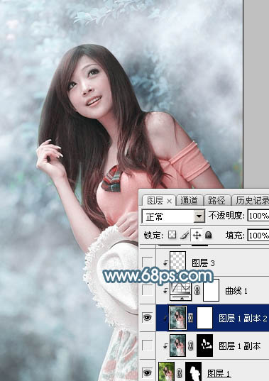 Photoshop调出淡蓝色美女图片