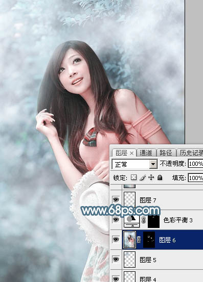 Photoshop调出淡蓝色美女图片