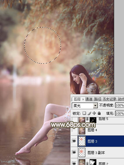 Photoshop打造甜美的红褐色河景美女图片