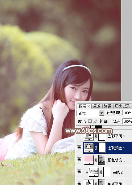 Photoshop给甜美的外景美女加上漂亮的粉褐色