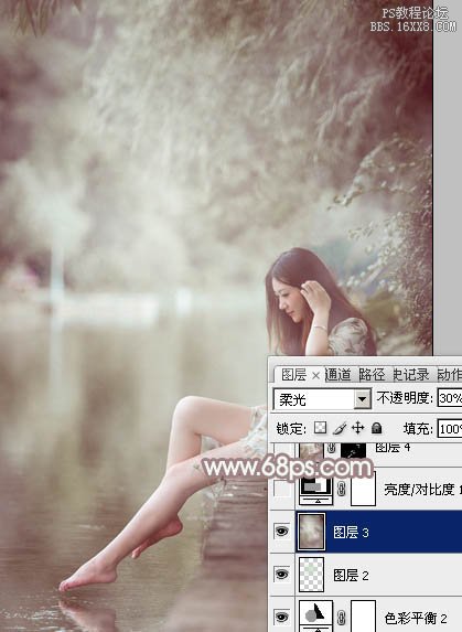 Photoshop给水边的美女加上梦幻的中性淡褐色