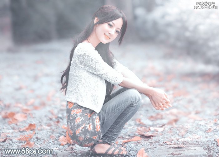 Photoshop给外景美女加上唯美的秋季淡冷色
