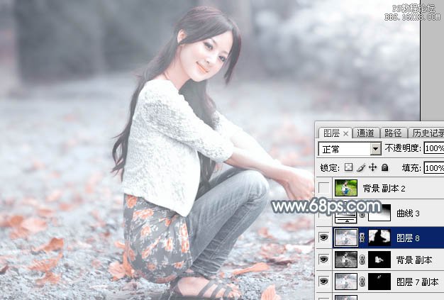 Photoshop给外景美女加上唯美的秋季淡冷色