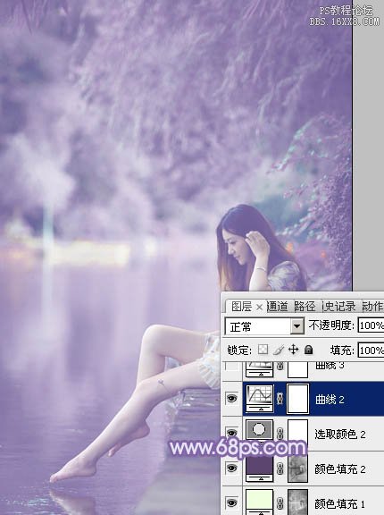 Photoshop给岸边的美女加上唯美的粉紫色
