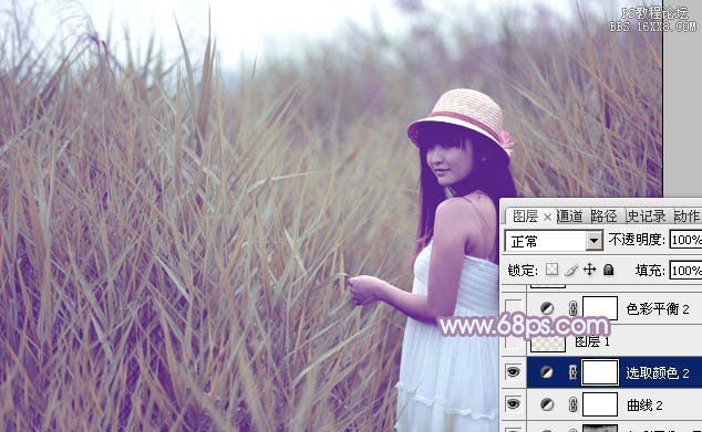 Photoshop打造唯美的秋季冷色芦苇美女图片