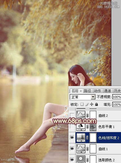 Photoshop给河边的美女加上漂亮的暖色调