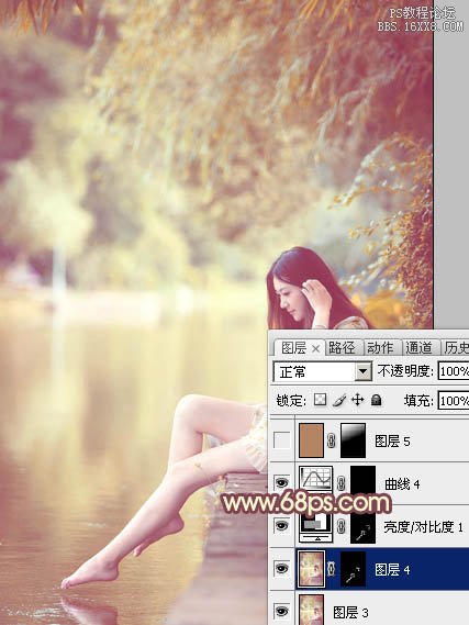 Photoshop给河边的美女加上漂亮的暖色调