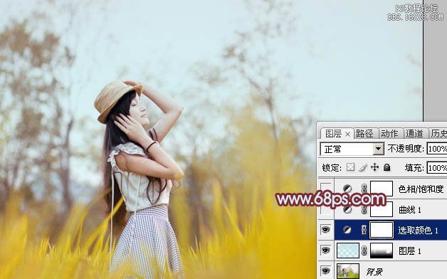 Photoshop给外景人物图片加上韩系中性黄褐色