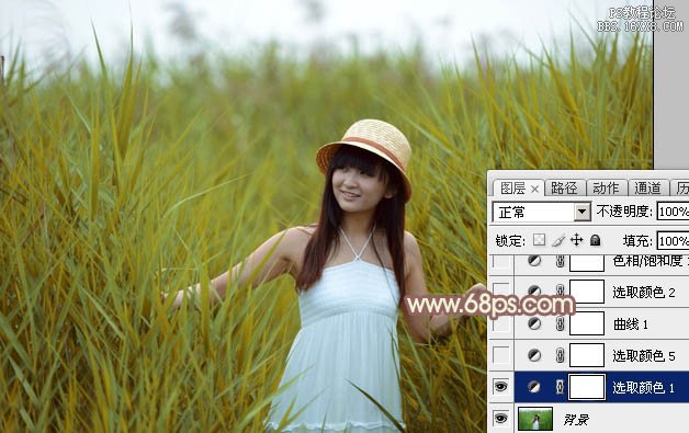 Photoshop给芦苇中的美女加上唯美的韩系淡黄色