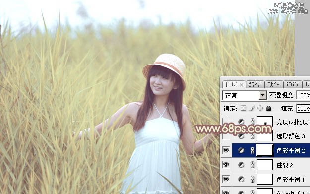 Photoshop给芦苇中的美女加上唯美的韩系淡黄色