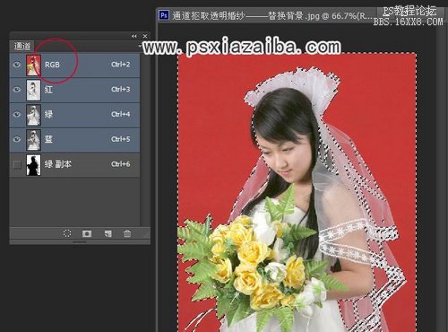 Photoshop通道快速抠出背景单一的婚纱美女