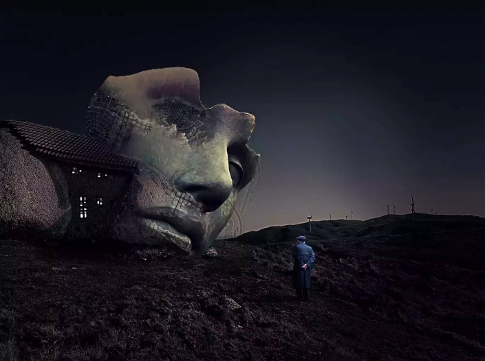 照片合成：通过Photoshop创建一个具有科幻感的巨石人脸场景照片