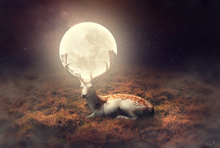 奇幻合成：制作角上连着月亮的小鹿