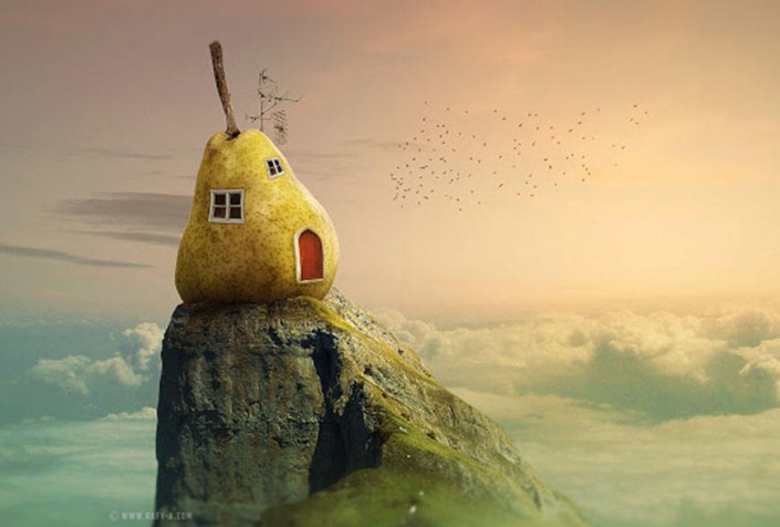 创意合成：在Photoshop中合成山顶上的梨子小屋