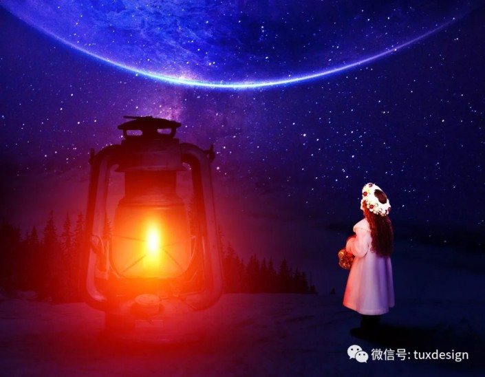 照片合成：制作冬夜里小女孩身边的一盏明灯的梦幻场景