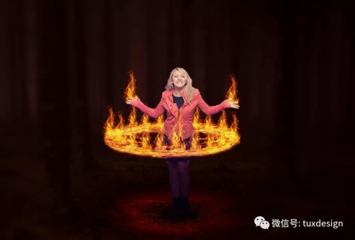 奇妙合成：通过Photoshop合成穿过火光的女孩的魔术场景