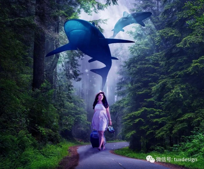 梦幻合成：通过Photoshop让鱼嬉戏在森林间