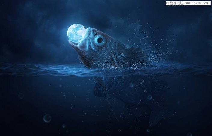 场景合成：在Photoshop中合成一幅大鱼吞月的超现实场景