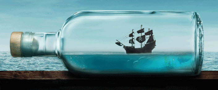 瓶中效果：用Photoshop合成《加勒比海盗》电影中的海盗船