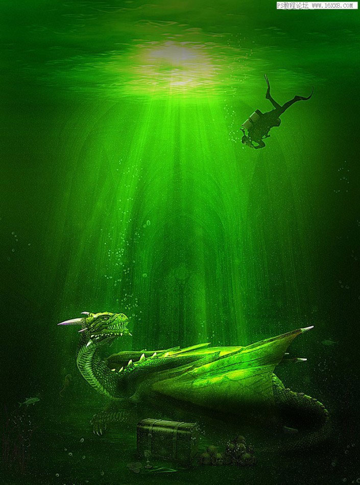 场景合成：用Photoshop合成海下探险寻宝的场景