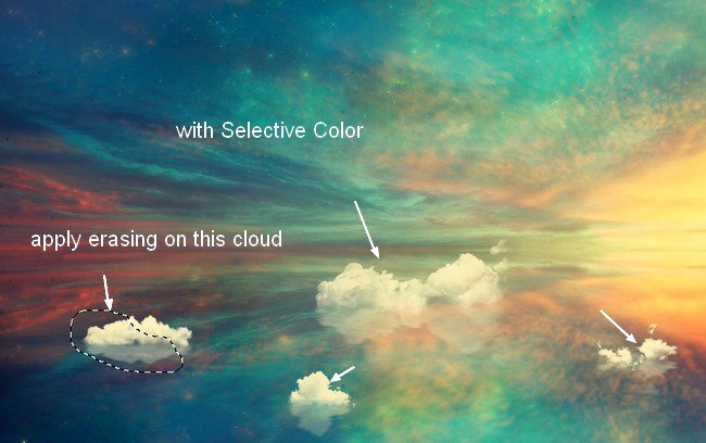 场景合成，一个女孩在五彩云端的照片