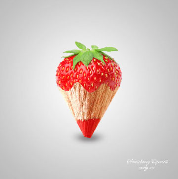 恶搞水果：教你合成草莓铅笔图片