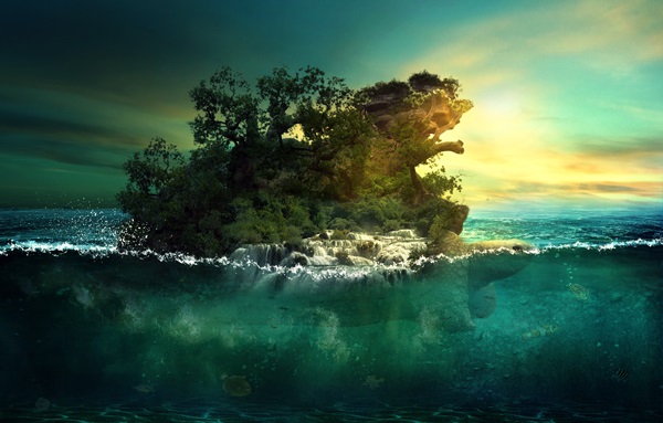 场景合成：合成奇异的海洋岛龟场景