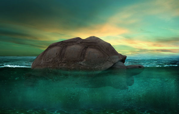场景合成，合成奇异的海洋岛龟场景