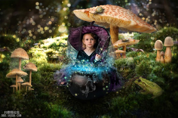 合成图片！Photoshop合成森林中的小女巫图片