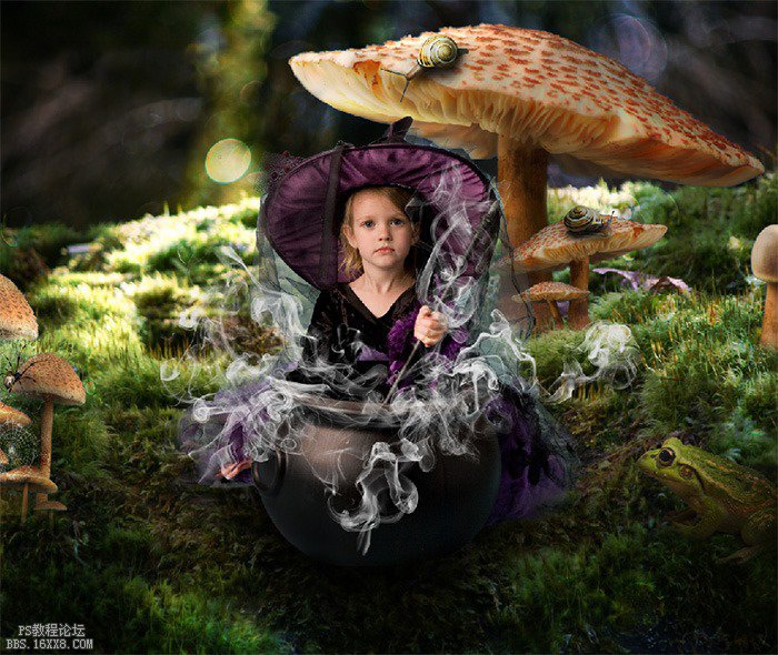 合成图片！ps合成森林中的小女巫图片