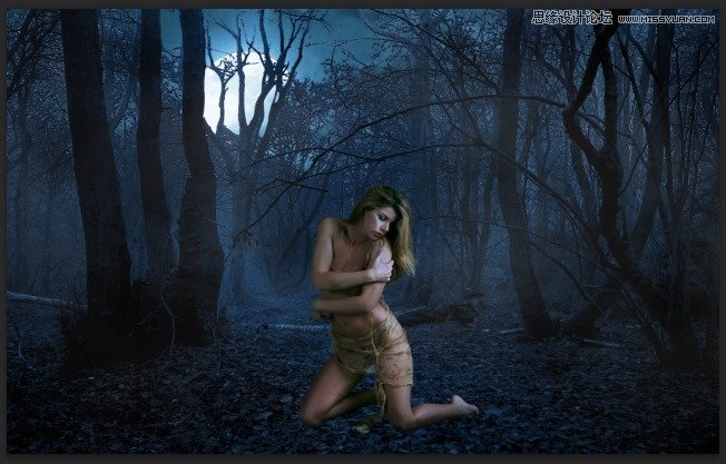 Photoshop合成森林中北树妖围困的仙子