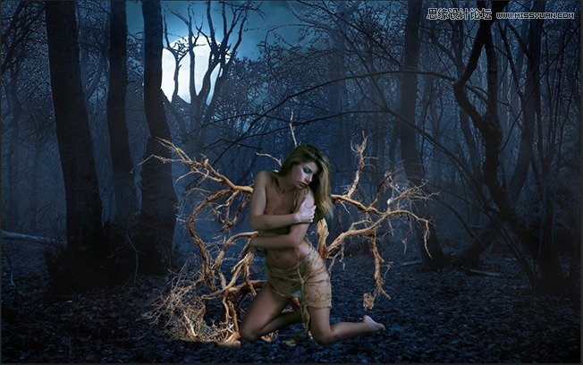Photoshop合成森林中北树妖围困的仙子