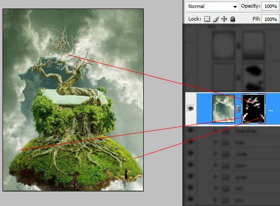在photoshop中合成飘浮于空中的树屋场景教程
