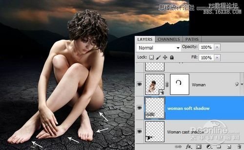 Photoshop合成坐在干涸土地上沉思女人,PS教程,16xx8.com教程网