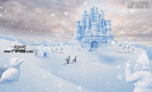 Photoshop合成雪中城堡场景教程