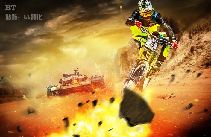 赛车海报：合成疯狂的摩托车比赛海报