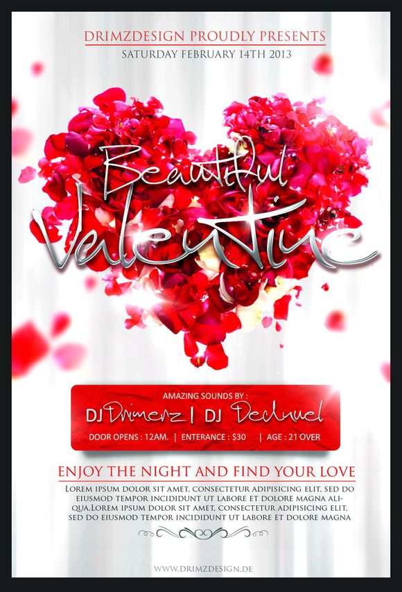 情人节海报，设计红色玫瑰情人节节日主题海报