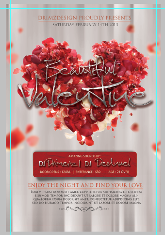 情人节海报，设计红色玫瑰情人节节日主题海报