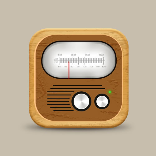 图标设计：设计黄色渐变木质复古收音机UI图标