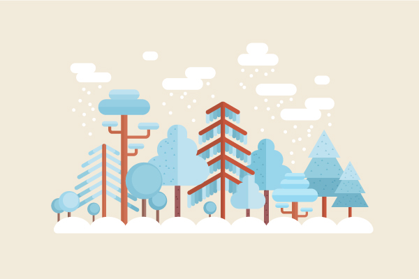 插画设计，设计一幅冬季平面矢量场景插画