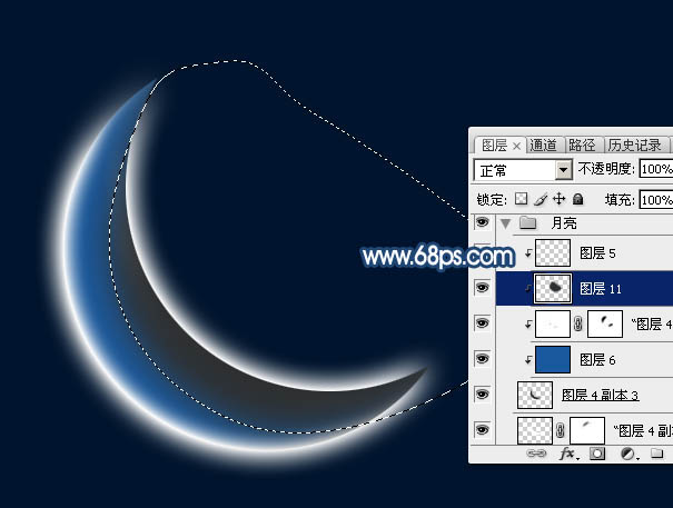 鼠绘月亮，ps鼠绘一弯发光的月亮