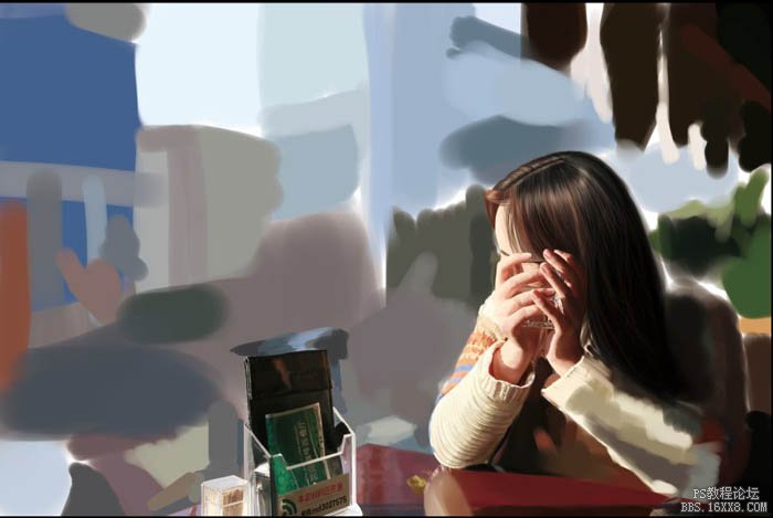 PS绘制坐在茶餐厅的美女场景