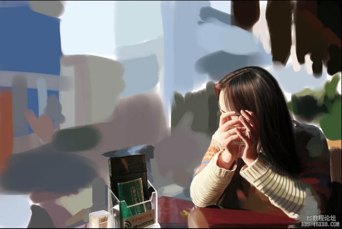 PS绘制坐在茶餐厅的美女场景