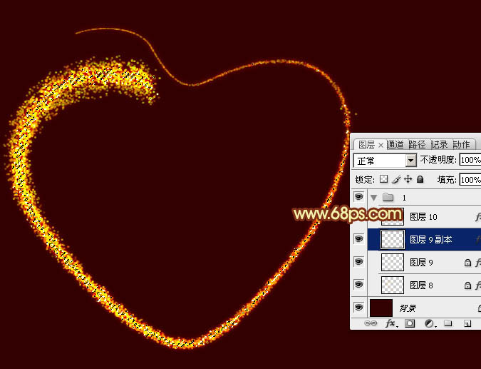 Photoshop鼠绘粒子光心形图片教程