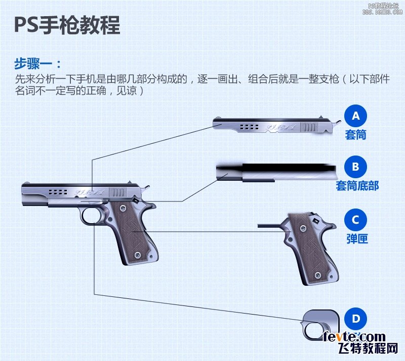 PS鼠绘简易手枪图标