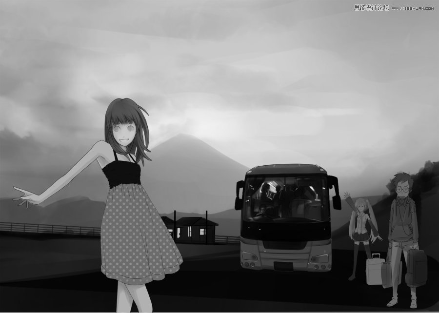 Photoshop绘制富士山下的甜美可爱女孩,PS教程