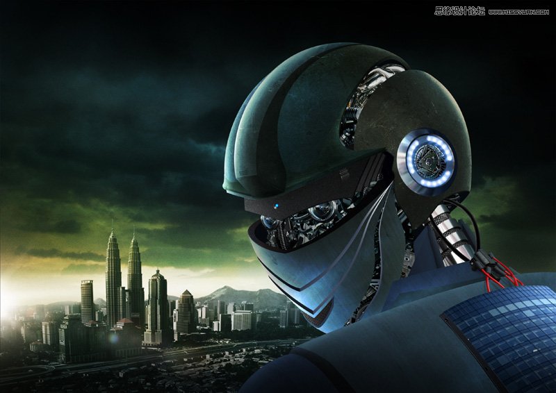 Photoshop绘制摧毁城市的超COOL外星机器人,PS教程,16xx8.com教程网