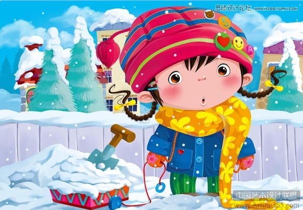Photoshop绘制可爱的雪地里的小女孩儿童插画,PS教程,