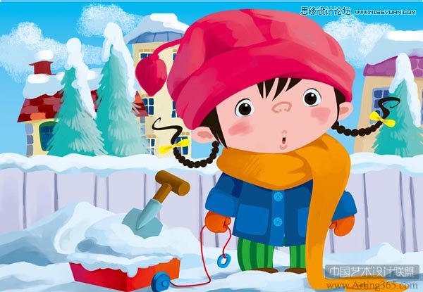 Photoshop绘制可爱的雪地里的小女孩儿童插画,PS教程,