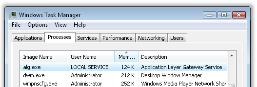 Windows Vista任务管理器中的alg.exe